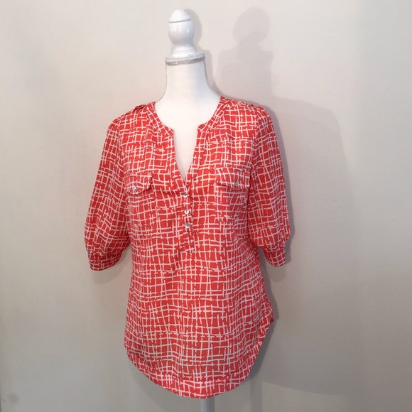 41 Hawthorn Tops - 41 Hawthorn Stitch Fix Blouse Coral White Medium